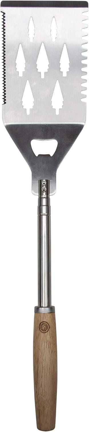 UST Grill a Long Spatula with a Unique Design, Serrated Sides, Bottle Opener and Wood Handle for Camping, Hiking, Backyards, Tailgating and Cookouts