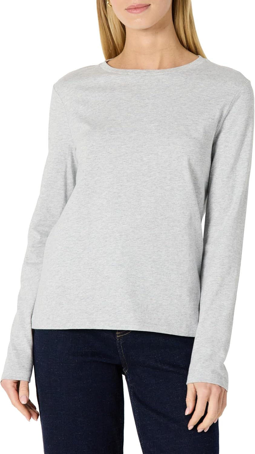 Amazon Essentials Women's 100% Cotton Regular-Fit Long-Sleeve Crewneck T-Shirt