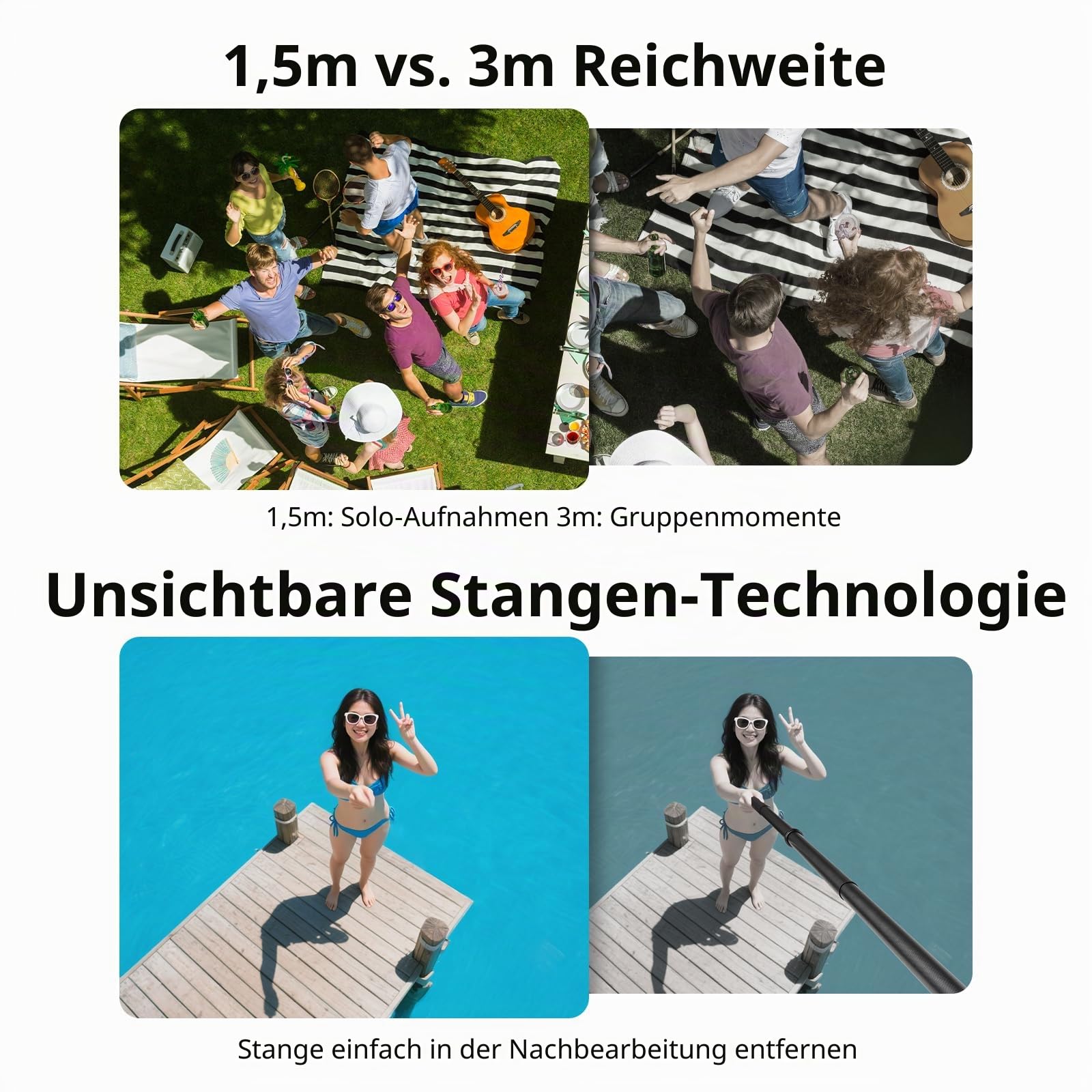 BRDRC 3m Selfie Stick Kohlefaser Selfiestange Unsichtbar Ultralang für Insta360 ONE X5, X4, X3, X2, RS - Kompatibel mit DJI OSMO Action - inkl. Go Pro Adapter & Aufbewahrungstasche