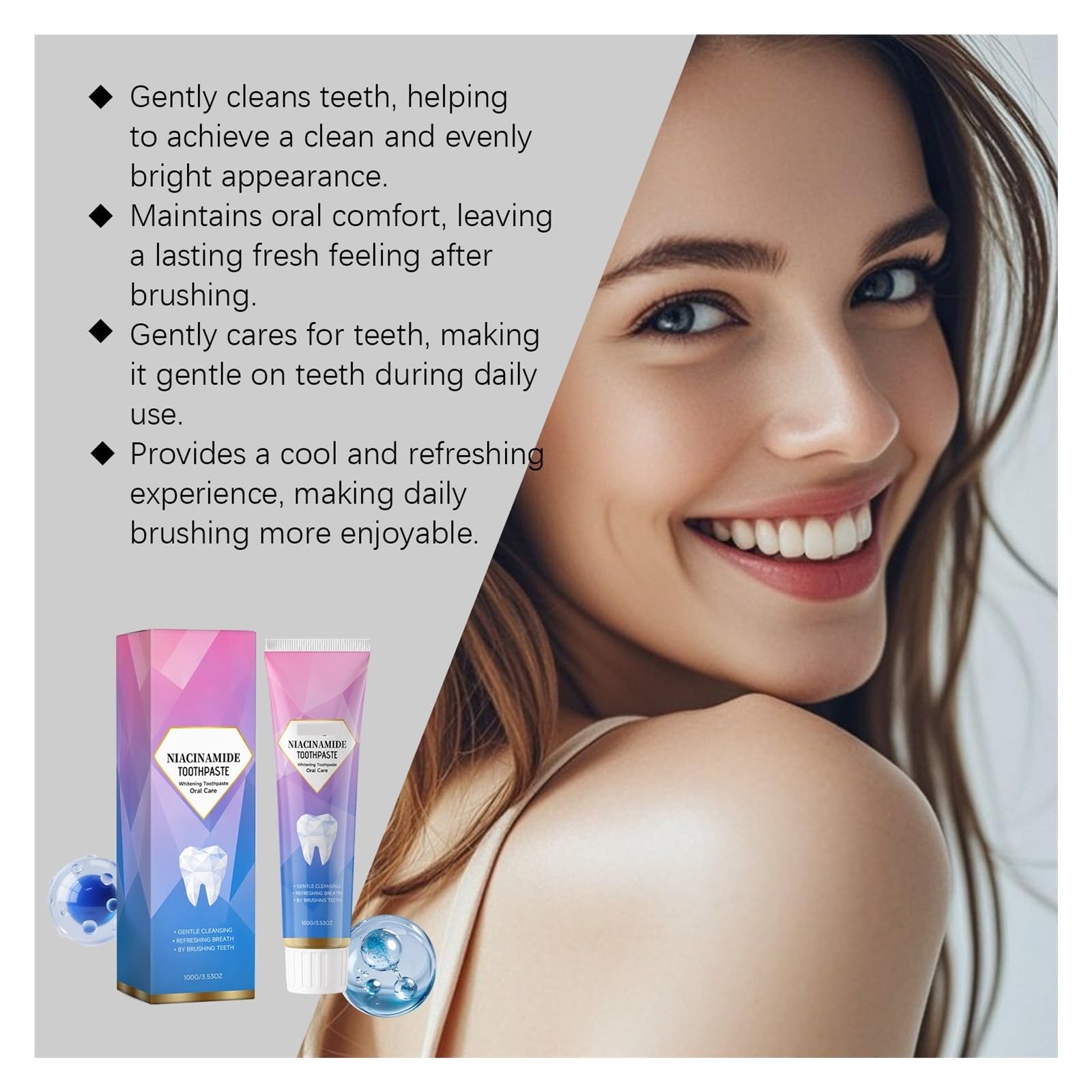 Pasta de dientes blanqueadora con niacinamida 120 g | : Limpia suavemente y mejora el color de los dientes, dejando los dientes con un aspecto uniforme y brillante(3pcs)