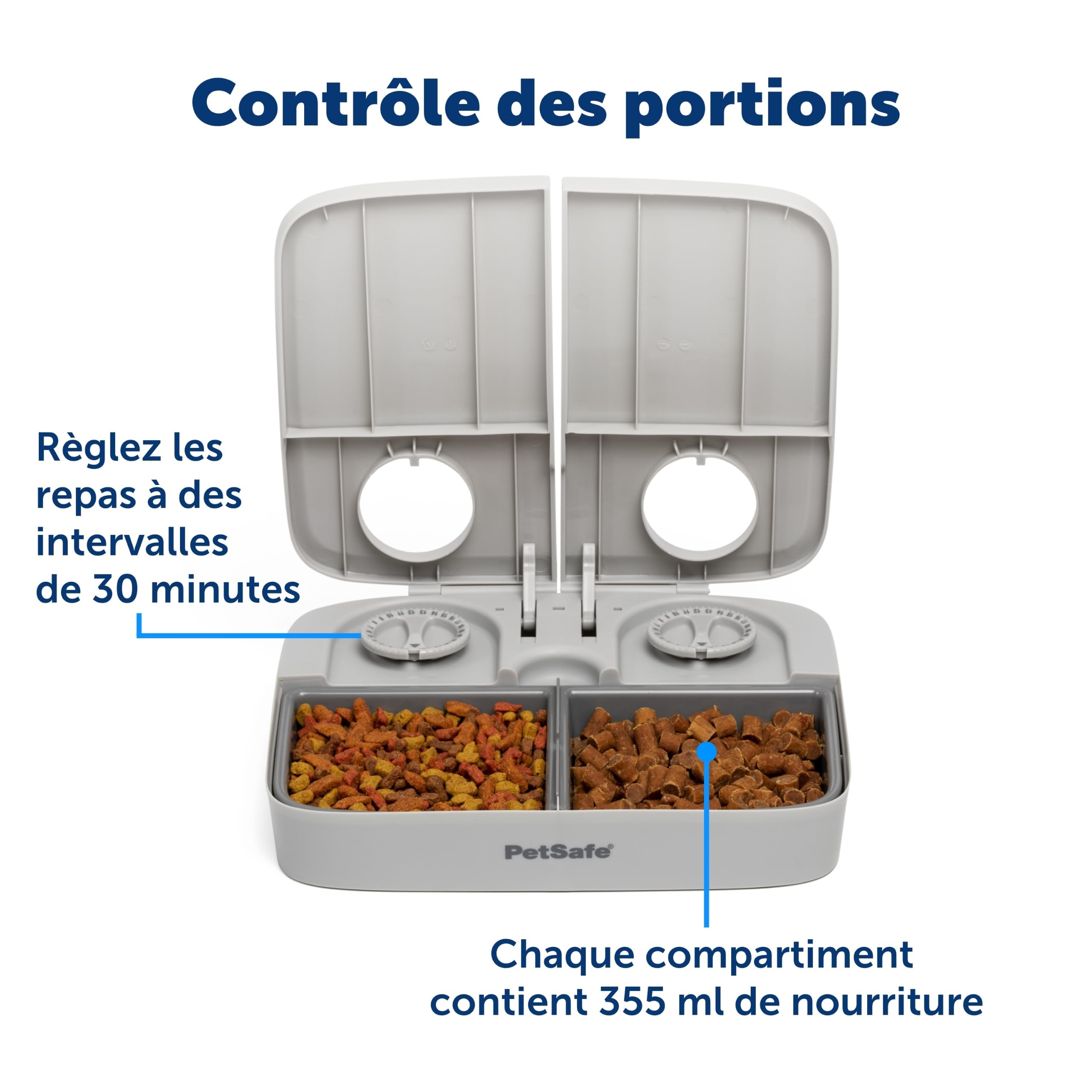 PetSafe ‎PFD19-17005 Mangeoire Automatique à 2 Repas, minuteries intégrées, Bol de Nourriture sans BPA, adapté aux Aliments secs