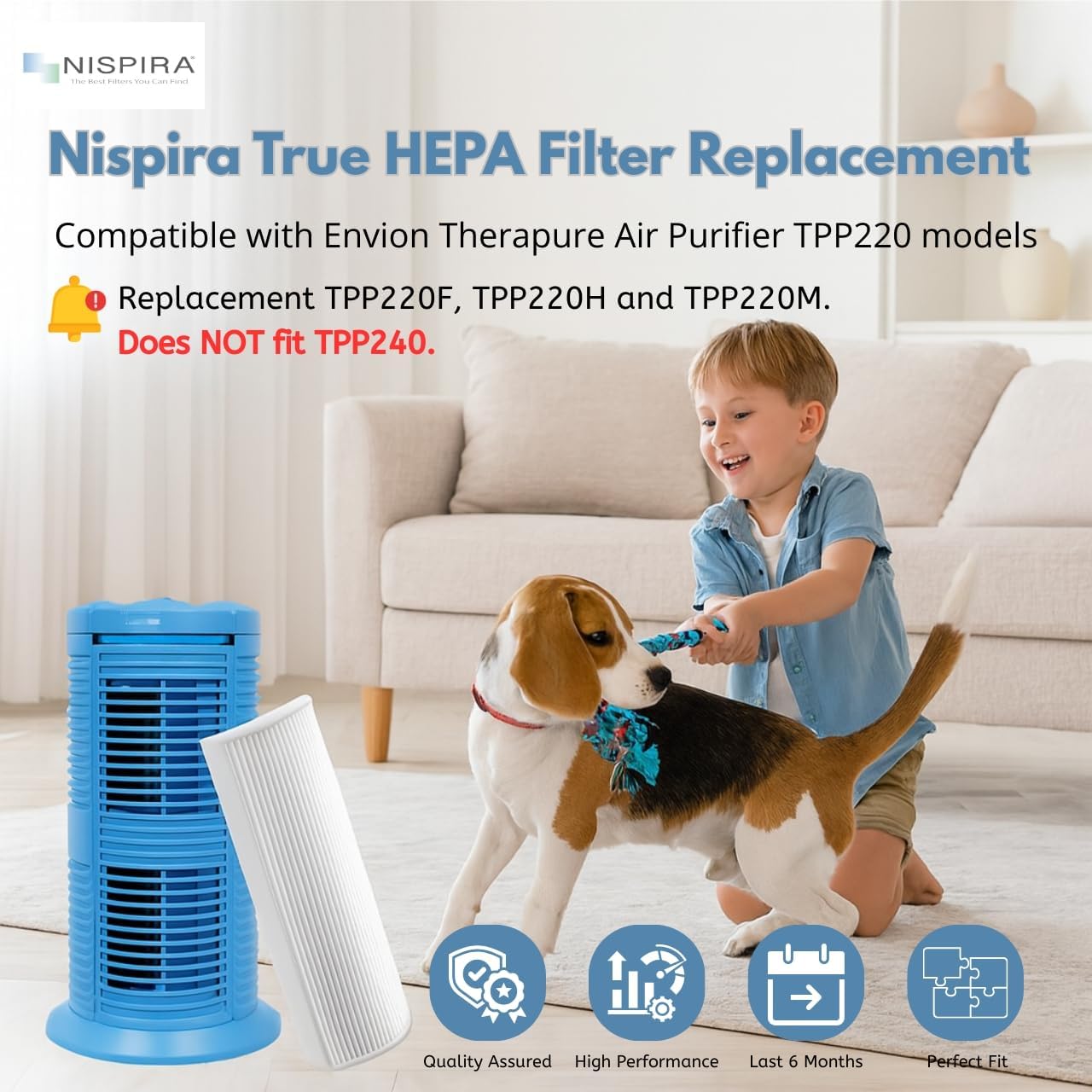 Nispira 3-packs TPP220F TPP220 Filter Replacement Compatible with Envion Therapure Air Purifier TPP220, TPP220H & TPP220M True HEPA Activated Carbon - 12.5” x 4.35” x 2.1”