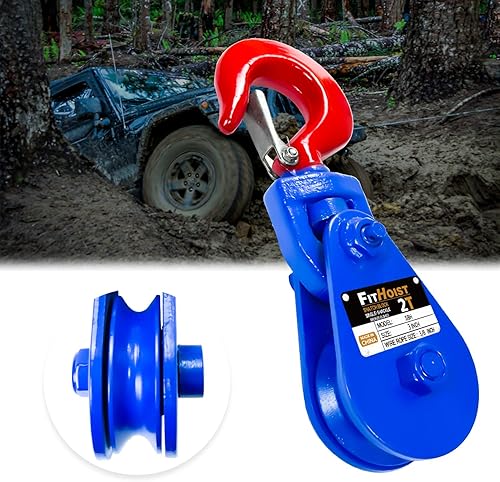 Bloque de arranque de 2 toneladas con gancho Polea de 3 pulgadas para cuerda de alambre de 38 pulgadas Bloques de arranque de alta resistencia