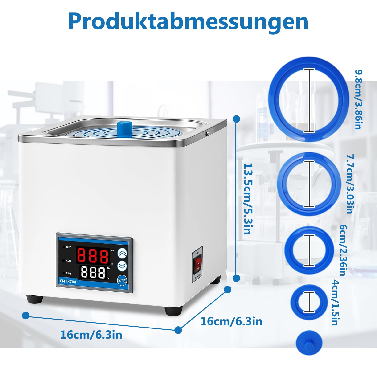 Digitales Labor Wasserbad 300W, 3L Laborwasserbad Thermostatisches Wasserbad Topf mit Timerfunktion, Digitale Wasserbadheizung mit Edelstahl-Innenbehälter für Labor und Forschung