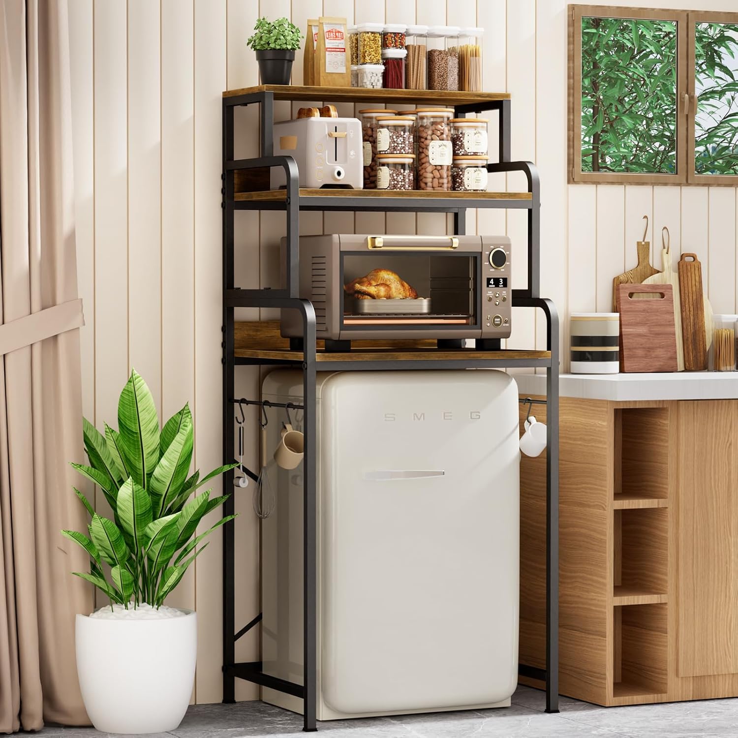 4-Tier Mini Fridge with Storage,Mini Fridge Shelf,Microwave Stand with Storage,Bakers Rack with Storage Shelf,Microwave Oven Stand with,Mini Fridge for Dorm