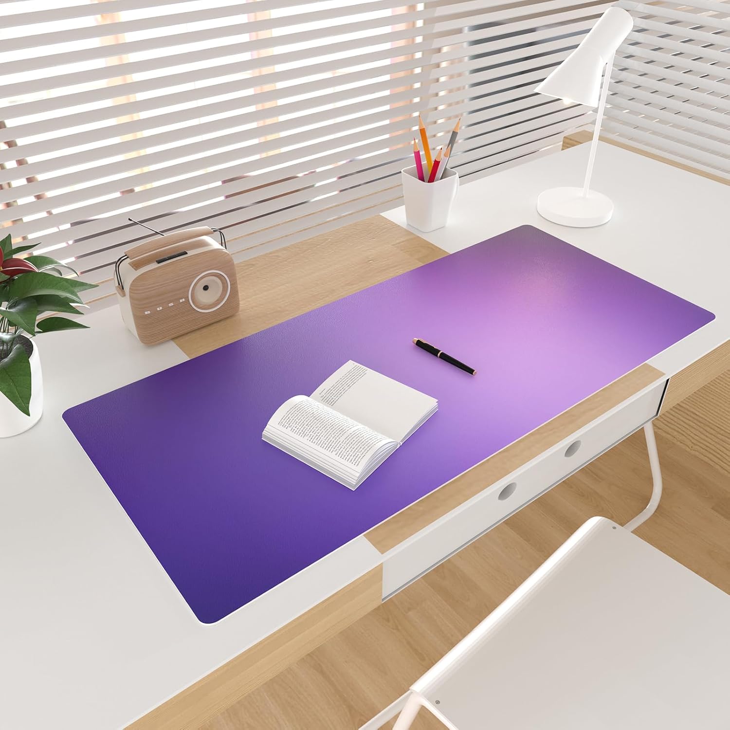 Colorful Star Purple Desk Mat Woman Office Desk Pad, Leather Keyboard and Mouse Pad for Desk, Ombre Desk Accessories for Girls, Non-Slip Large Gaming Mouse Pads Desk Cover Décor 31.5"x15.7" - Image 3