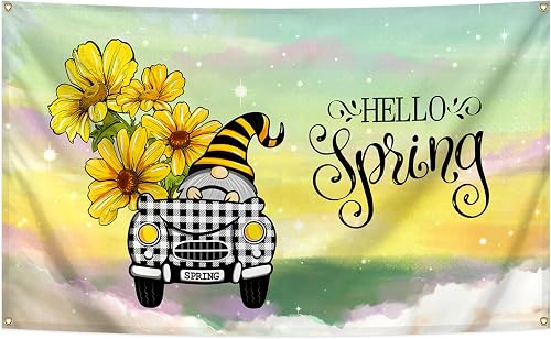 Hello Spring Summer Flower Sweet Home Flag 3x5 Ft,Seasonal Welcome Spring Home Decor House Flag Seasonal Holiday Party Outdoor Decor With Brass Grommets