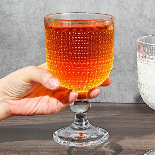 Miniatura 6 de Copas de vino vintage transparentes de 12 onzas, juego de 4 vasos de copas, copas en relieve para boda, fiesta, cena, bar