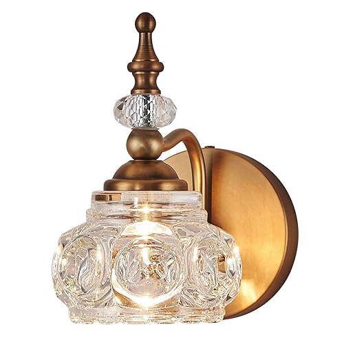 Vintage Wall Sconces, 1-Light Wall Lighting with Crystal Glass Shade,