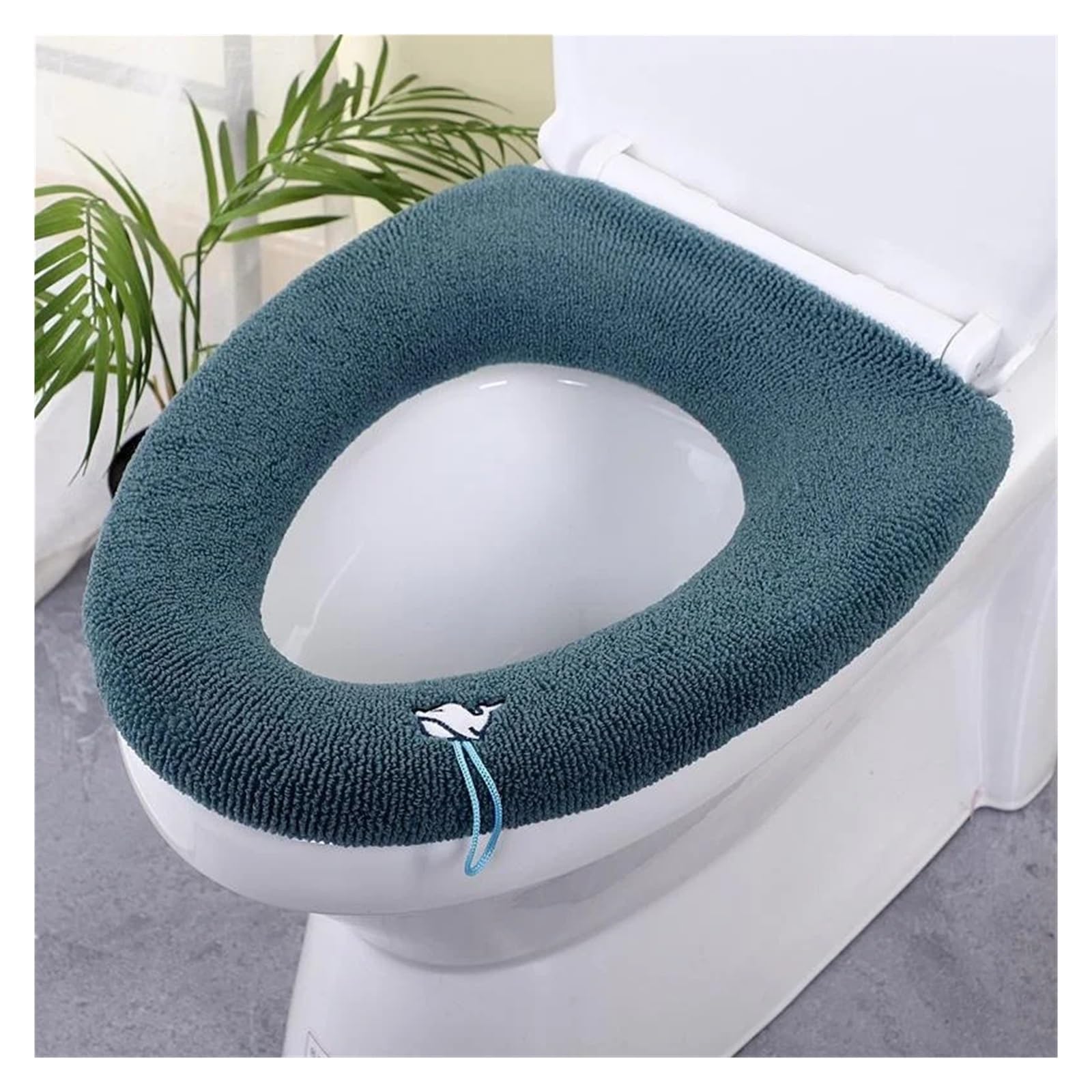 HLAVORTEXA Thicker Bathroom Toilet Seat Cover Pads Soft Warmer Toilet Seat Cushion Cover Stretchable Washable Cloth(Green)