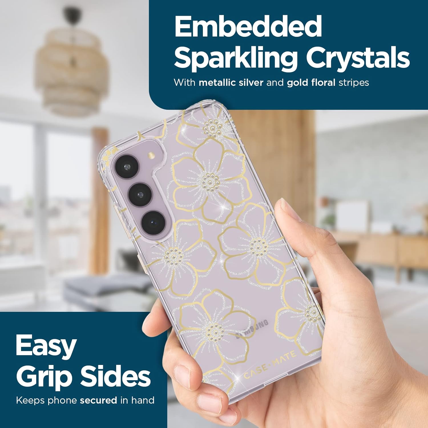 Case-Mate Samsung Galaxy S23 Case [6.1"] [12ft Drop Protection] [Wireless Charging] Floral Gems Phone Case for Samsung Galaxy S23 - Cute Bling Sparkle Cover w/ Anti-Scratch Tech, Shockproof, Slim Fit