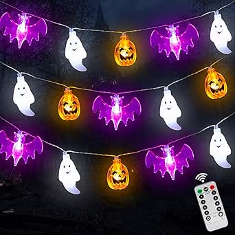 Halloween Lichterkette Geister - 1,5m 10LED Batteriebetrieben Wasserdicht
