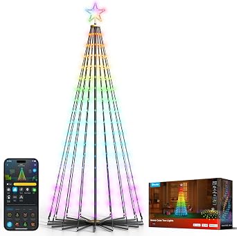 Govee Christmas Cone Tree Lights 1.87m, 316 LEDs RGBIC String Lights, Black | Works with Alexa, Google Assistant and Matter, IP67 Waterproof smart cone tree lights for Halloween and Christmas, Music Sync