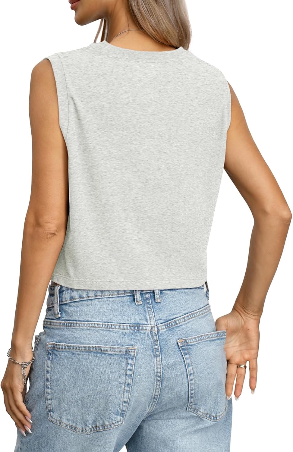 Womens Cotton Loose Fit Crop Tank Tops Basic Crewneck Sleeveless Tee Casual Workout Summer Going Out Outfits - Image 6