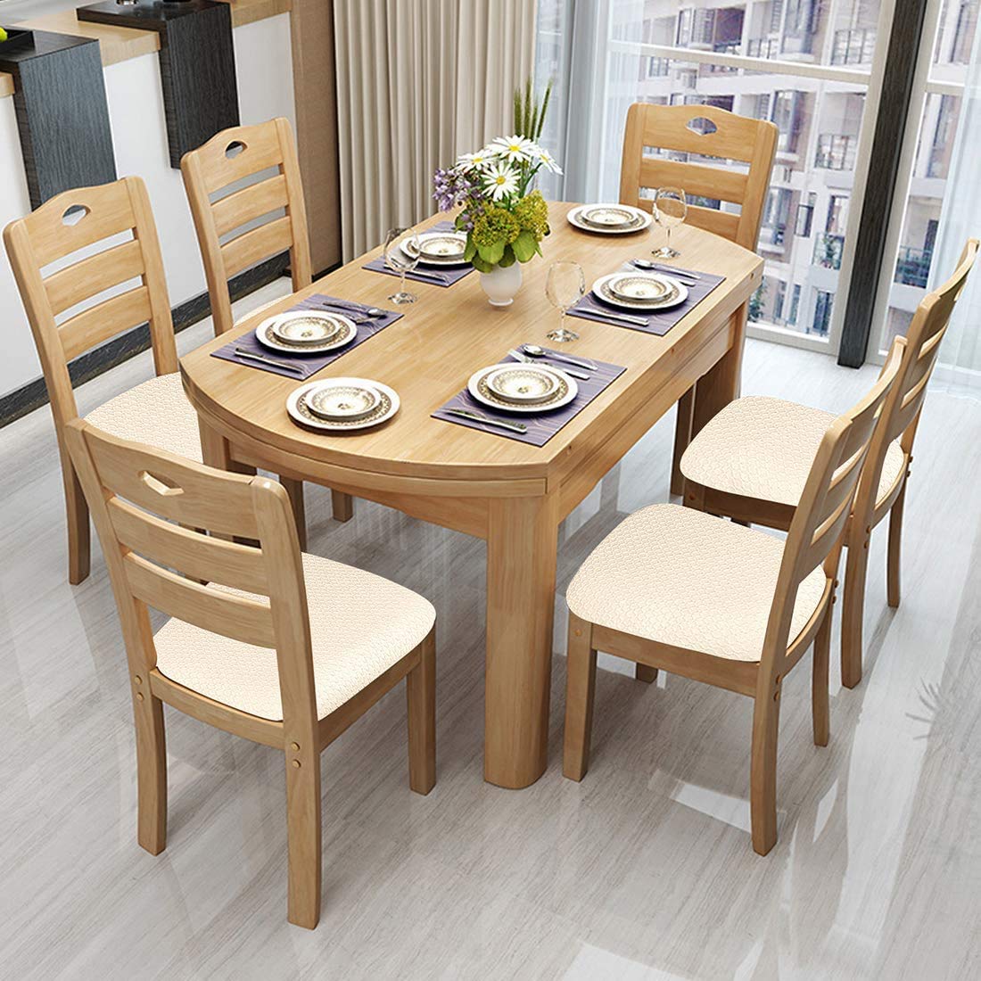 Homaxy Housse De Chaise, Housse de Chaise Universelle Lavables, Housse de Salle à Manger Universel, très Facile à Nettoyer et Durable, Facile à Installer (Beige, 6 pièces)