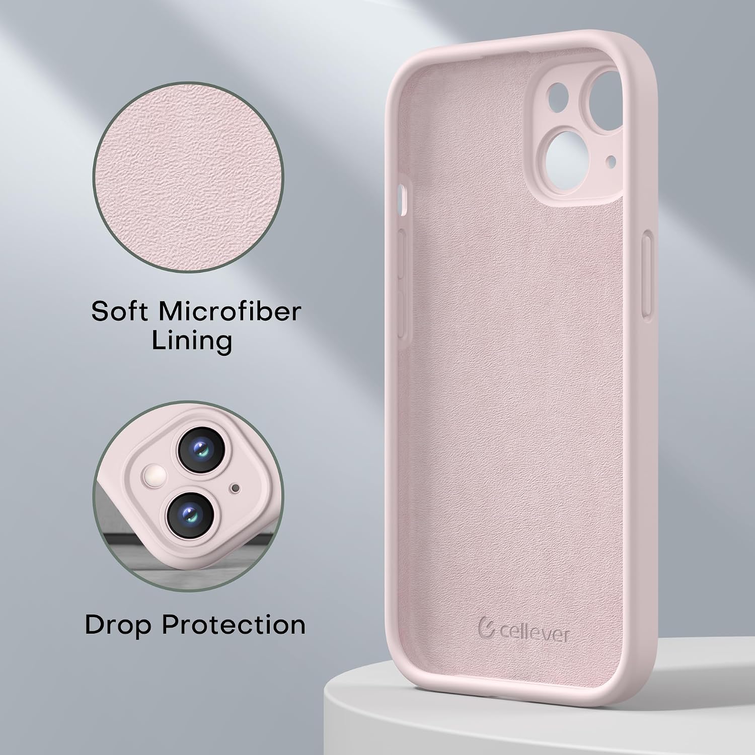 CellEver Strong Magnetic Case for iPhone 15 [for MagSafe Charging] [Camera Protection] Heavy-Duty Protection, Soft Grip Silicone Cover with Kickstand, Chalk Pink