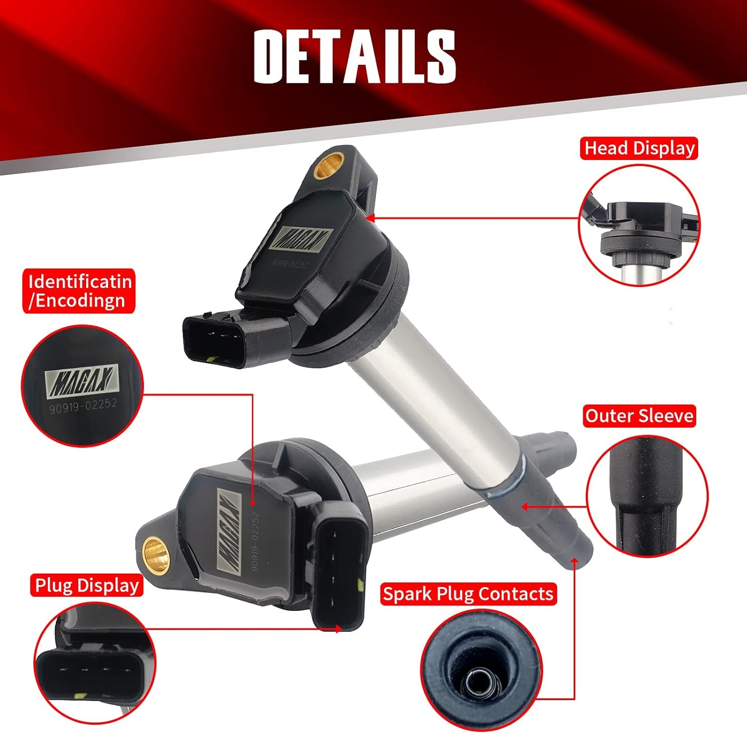 Set of 4 Ignition Coils Pack Compatible with Toyota, Scion, Lexus Vehicles - 1.8L L4 Corolla, Matrix Prius V Plug-In Vibe xD CT200h - Replaces 90919-02258,90919-02252,C1714,UF619,UF596