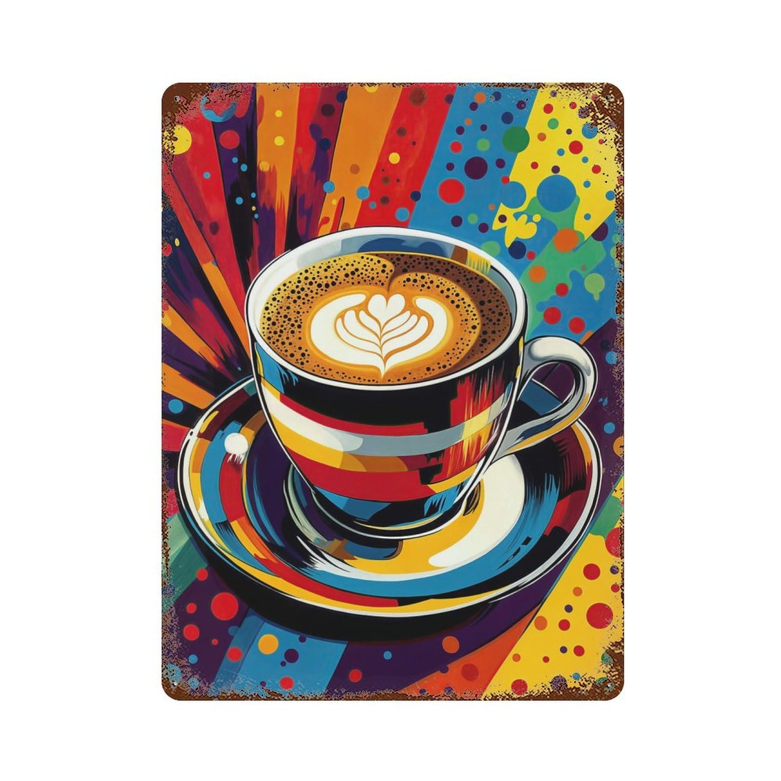 Colorful Latte Art Poster Rusty Metal Tin Sign 15.7"x11.8", Rustic Home Decor for Garage, Pub Or Kitchen