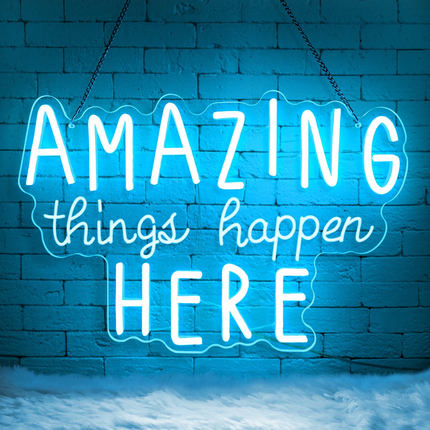 Lxmoneon Amazing Things Happen Here Neon Sign,Dimmable Positive Letter Neon Signs for Wall Decor,USB Motivational Neon Light Sign,LED Neon Wall Light for Bedroom Office Classroom Party Gift