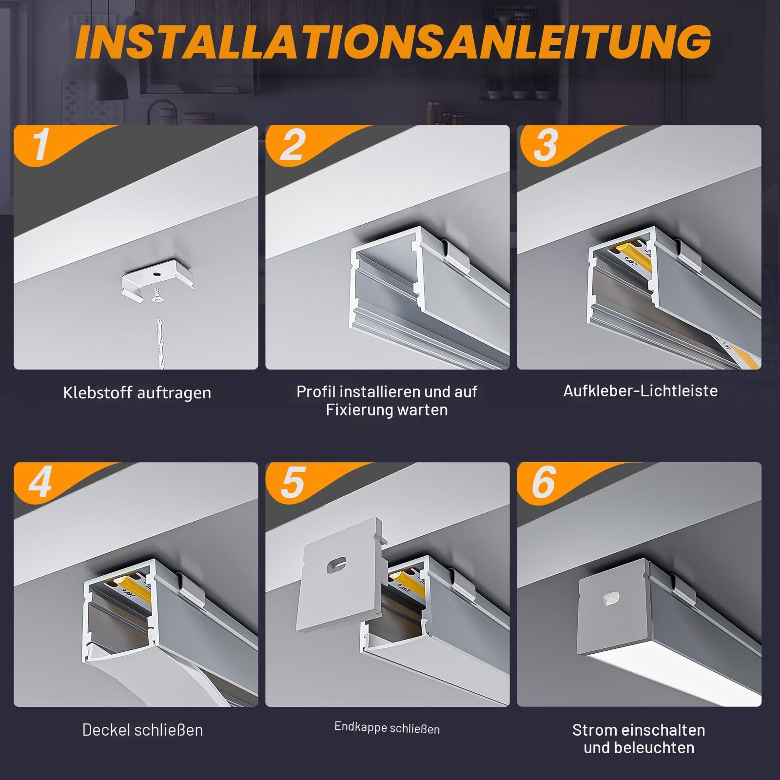 LED Aluminium Profil 10 x 2m(20m) Aluminium Oberflächenprofil für LED Streifen bis 15mm Breite mit milchweißer PC Abdeckung und Zubehörset(SP33)