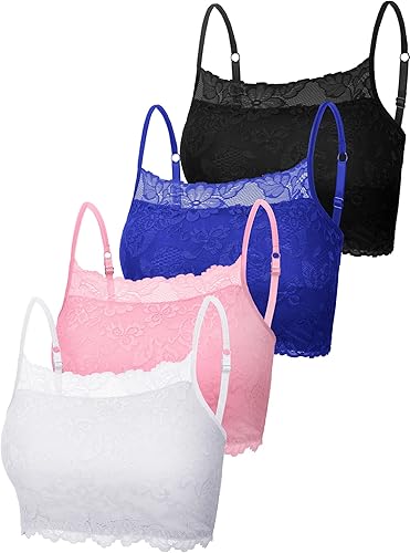 Boao 4 piezas de camisola de encaje para mujer elástica media camisola transpirable sujetador cómodo encaje bralette top para mujeres niñas
