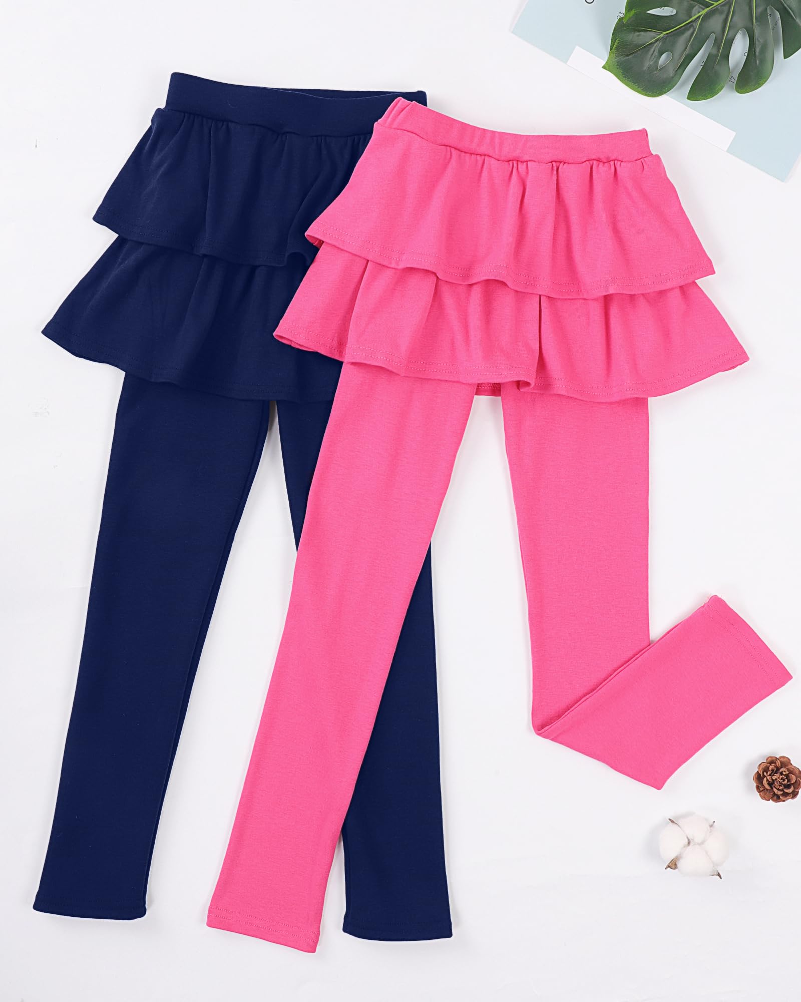 Somaibo Leggings da ragazza con gonne, uniforme scolastica, atletica, elasticizzati, tutù, pantaloni caldi con volant, confezione da 2