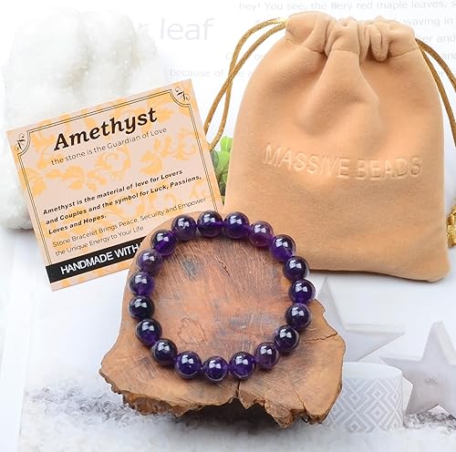 Vista 431 de MASSIVE BEADS Pulsera elástica de yoga hecha a mano con piedra natural, cristal curativo, energía, regalos para adultos unisex de 0.157 in, 0.236