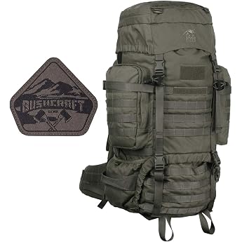 TACWRK x Tasmanian Tiger TT Raid Pack MK3 Olive with Free Bushcraft Patch - 52L Military Outdoor Backpack with Removable Waist Belt Molle System Compatible and Hydration System Preparation