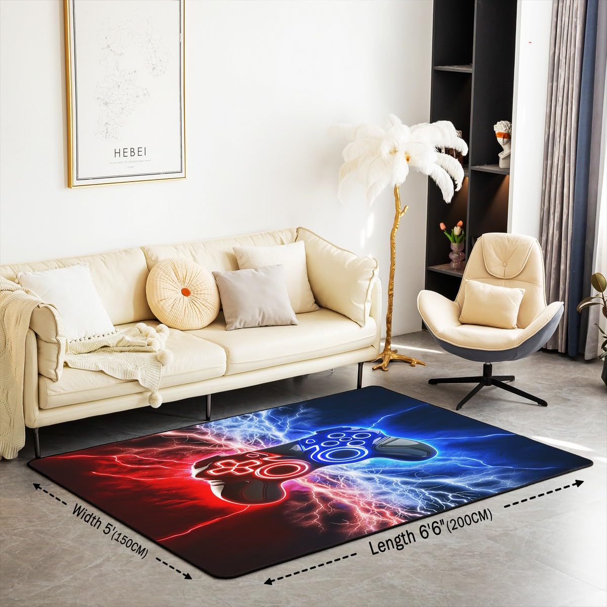 Loussiesd Dywan do salonu dla graczy, 150 x 200 cm, gamingowy dywan akcentujący dla chłopców, dziewcząt, nastolatków, nowoczesny kontroler konsoli do gier, wewnętrzna mata podłogowa, joystick,