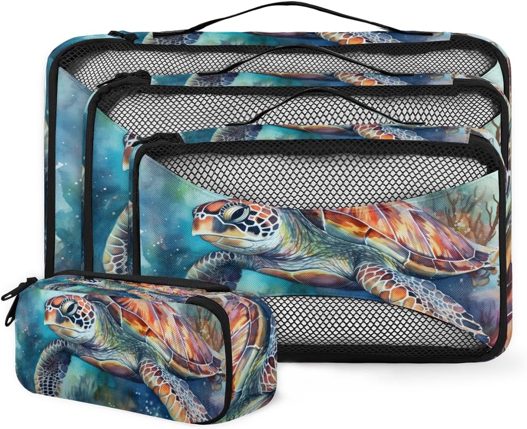 Turtle Sea Swimming 4 Set Packing Cubes Packing Cubes for Women Lightweight Travel Essential Bag Clothes Carry on Suitcase Bags for Accessories Essentials