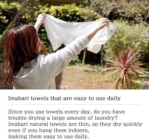 Miniatura 5 de Imabari Towel Toalla de mano natural certificada, 10 hojas, 100% algodón, fabricada en Japón, 12.5 x 36.6 pulgadas, color blanco, con manual en