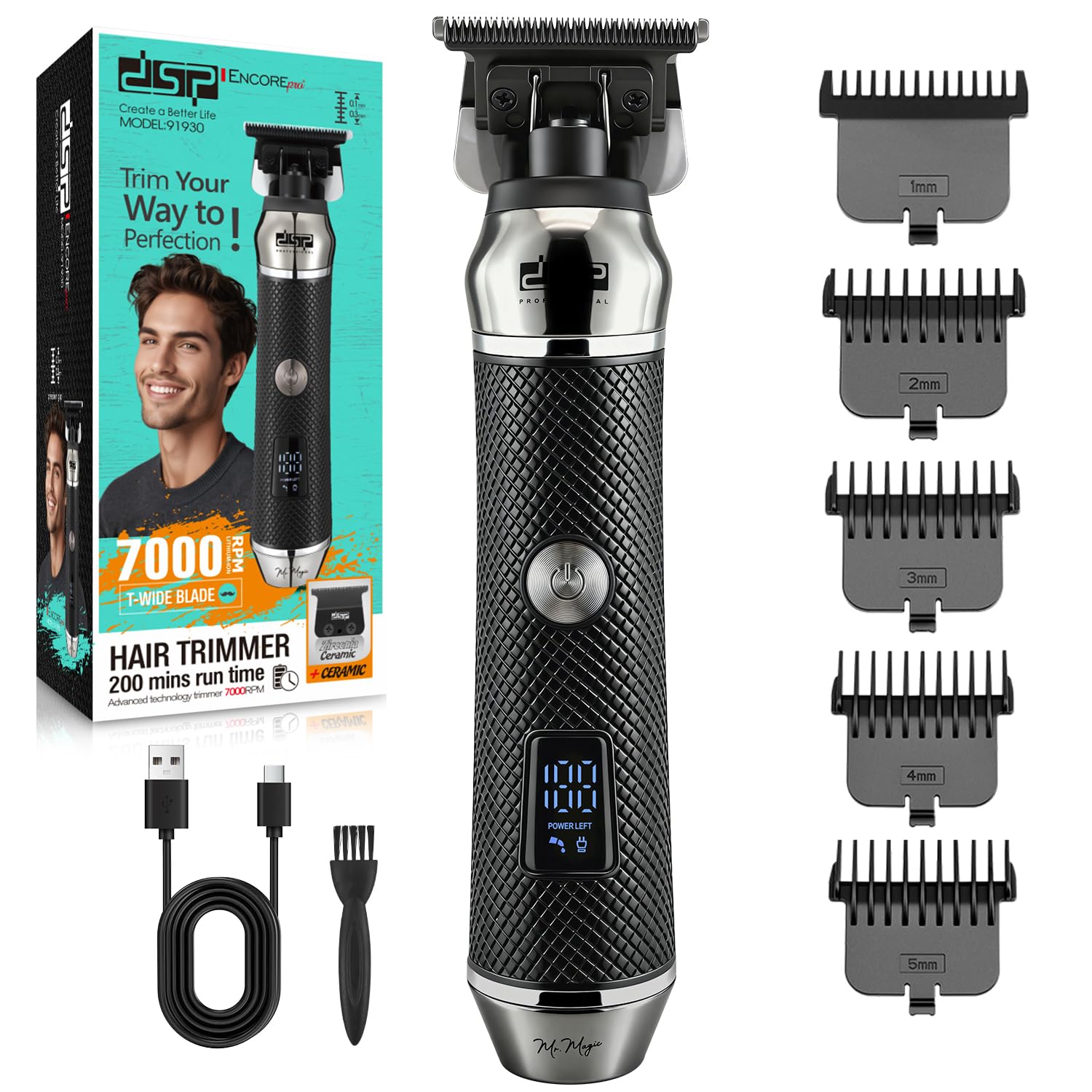 DSP Zero-Gap T-Blade Trimmer for Men, Cordless Rechargeable Edger