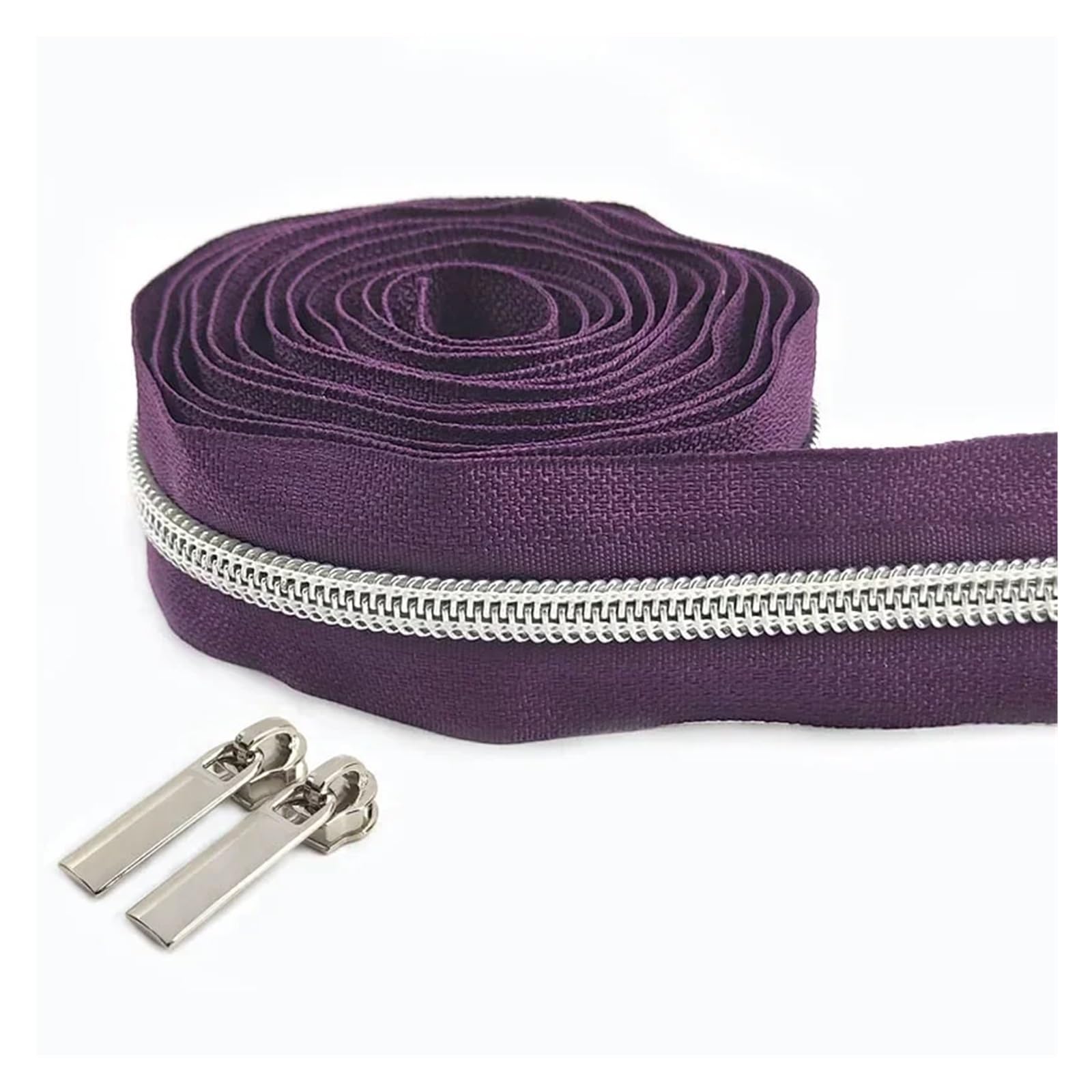 Zipper,Way Zip 2 Meters 5# Nylon Zipper Tapes+ 2Pcs Zipper Slider Pulls Bag Purse Pocket Coil Zippers Heads Decor Zip Repair Kit DIY Accessories Zips Clothing Garments(ZA419-38-Silver)