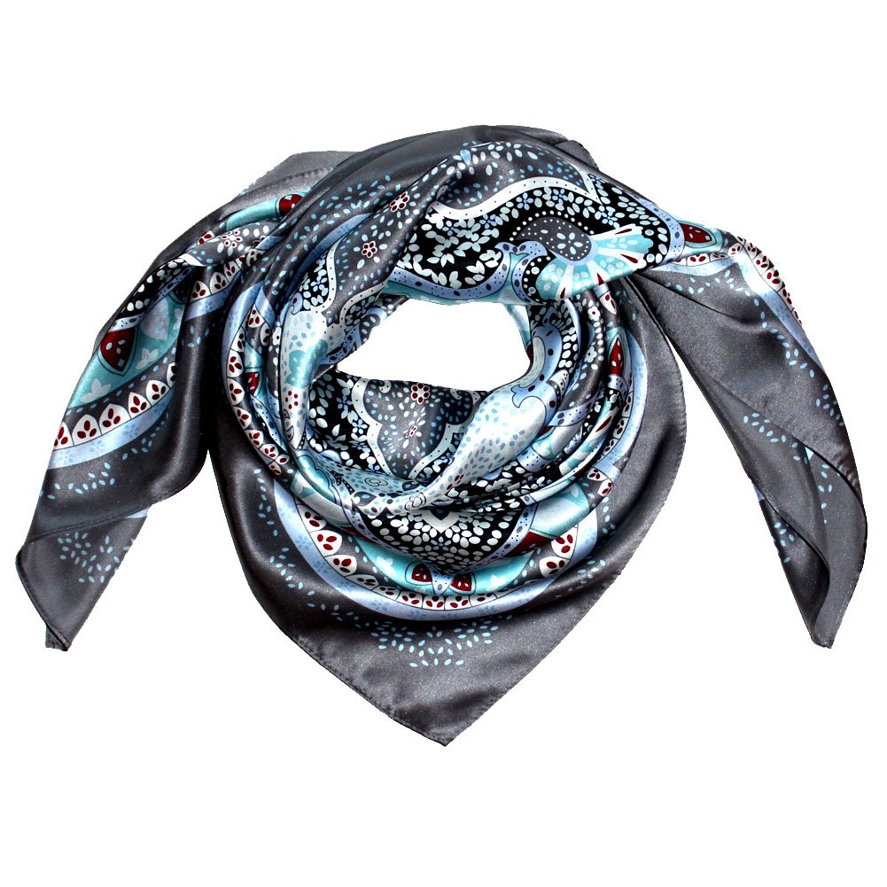 LORENZO CANA Foulard pour la femme – écharpe de 100% soie pour le printemps et l´été, carré avec les mesures de 90 x 90 cm – en bleu ciel turquoise gris argente rouge