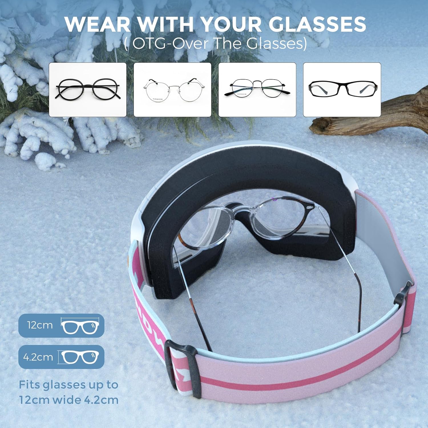 findway Kids Ski Goggles for Boys Girls Youth-OTG Anti-Fog Over Glasses Kids Snow/Snowboard Goggles