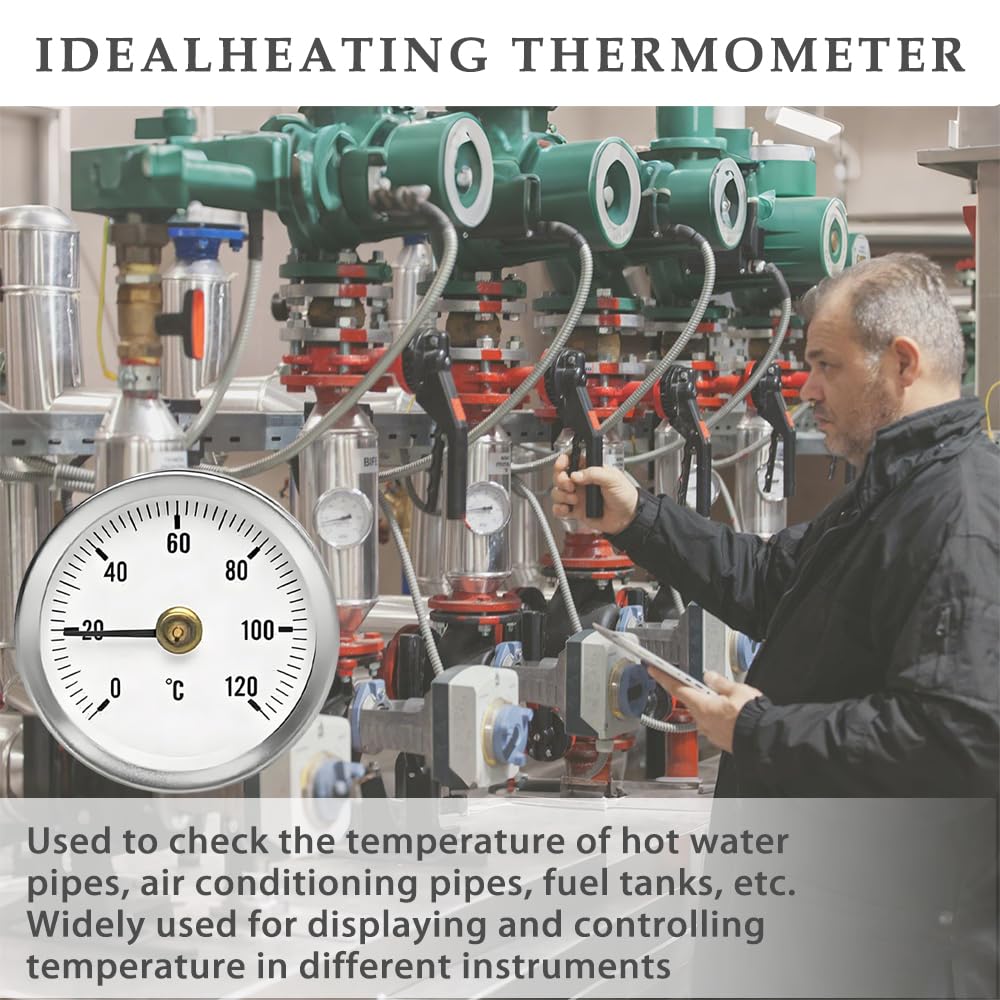 6 Stück Anlegethermometer Heizungsrohr, 0-120 °C 63 mm Rohrthermometer Heizungsrohr mit Clip-On Feder, Tragbares Rohrleitungs Thermometer, Kaminofen Rohr Thermomete für Heizanlagen und Kessel