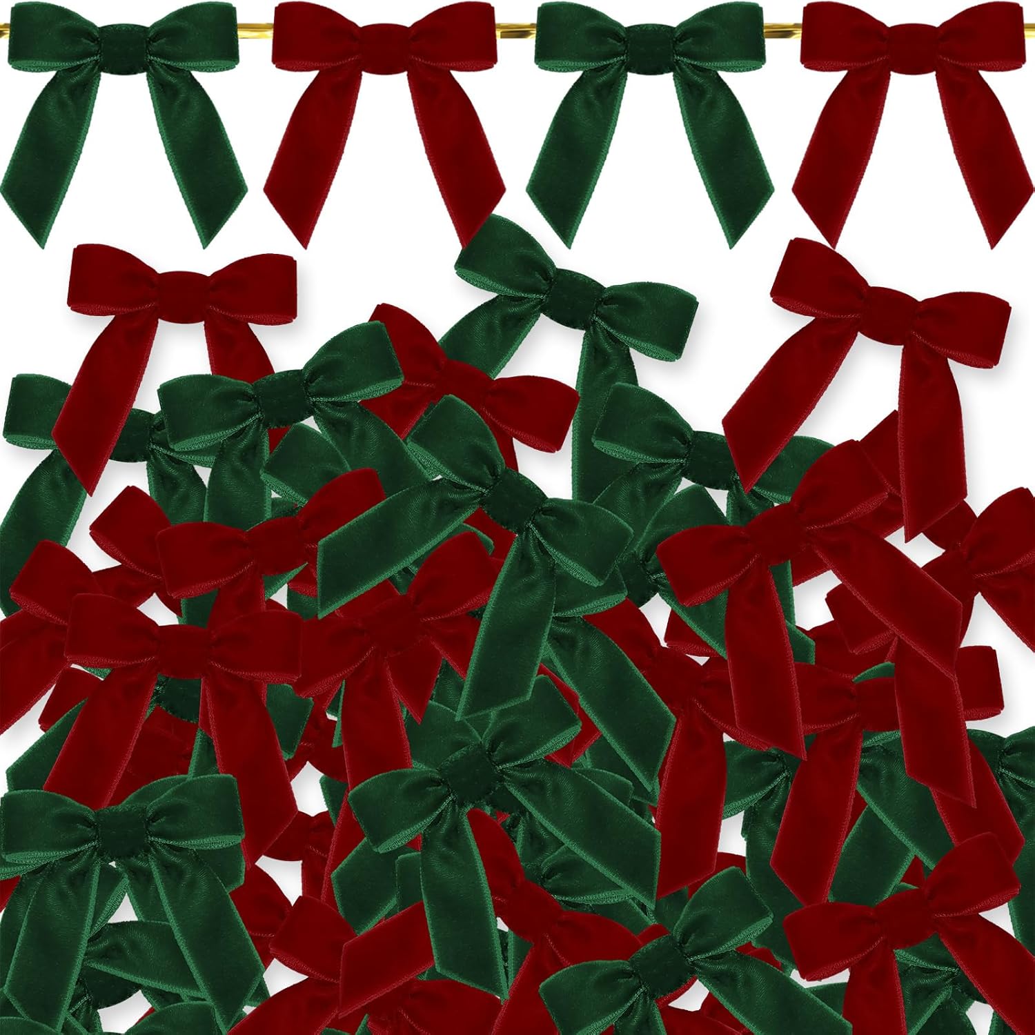 Daifunli 100 Pcs Christmas Velvet Bow for Craft Christmas Tree 2.36" Pretied Velvet Ribbon Bow for Holiday Xmas Gift Box Wrapping Wreath Garland Decor(Wine Red and Dark Green)