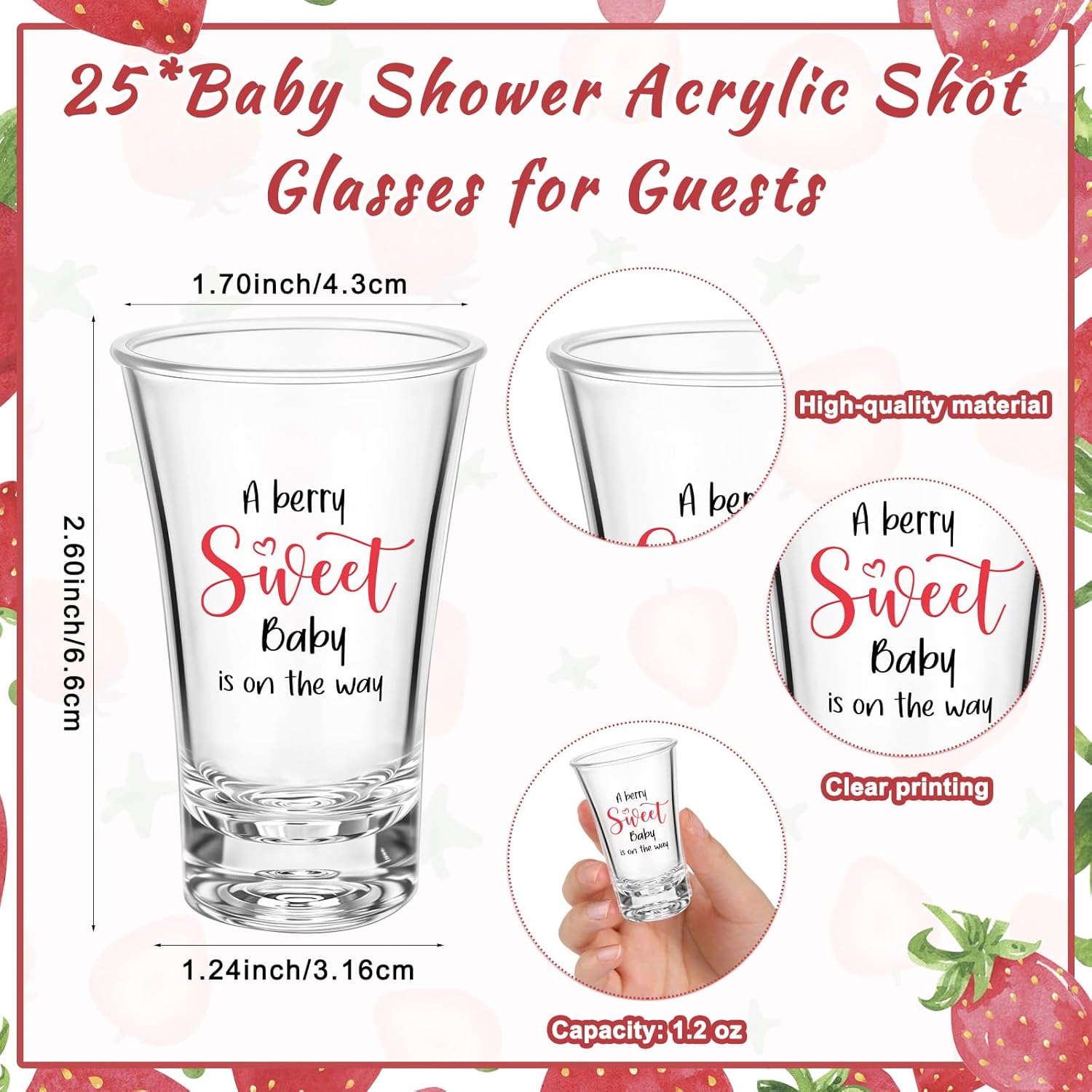 25 Sets Baby Shower Party Favor Shot Glasses Cute Bottle Opener Keychains Thank You Tags and Bags Baby Shower Favors Gender Reveal Party Guests Return Gift(Strawberry)