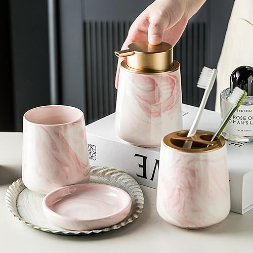 Miniatura 5 de Simcat Juego de 4 accesorios de baño de cerámica, juegos de accesorios de encimera de baño con dispensador de jabón, soporte para cepillos de