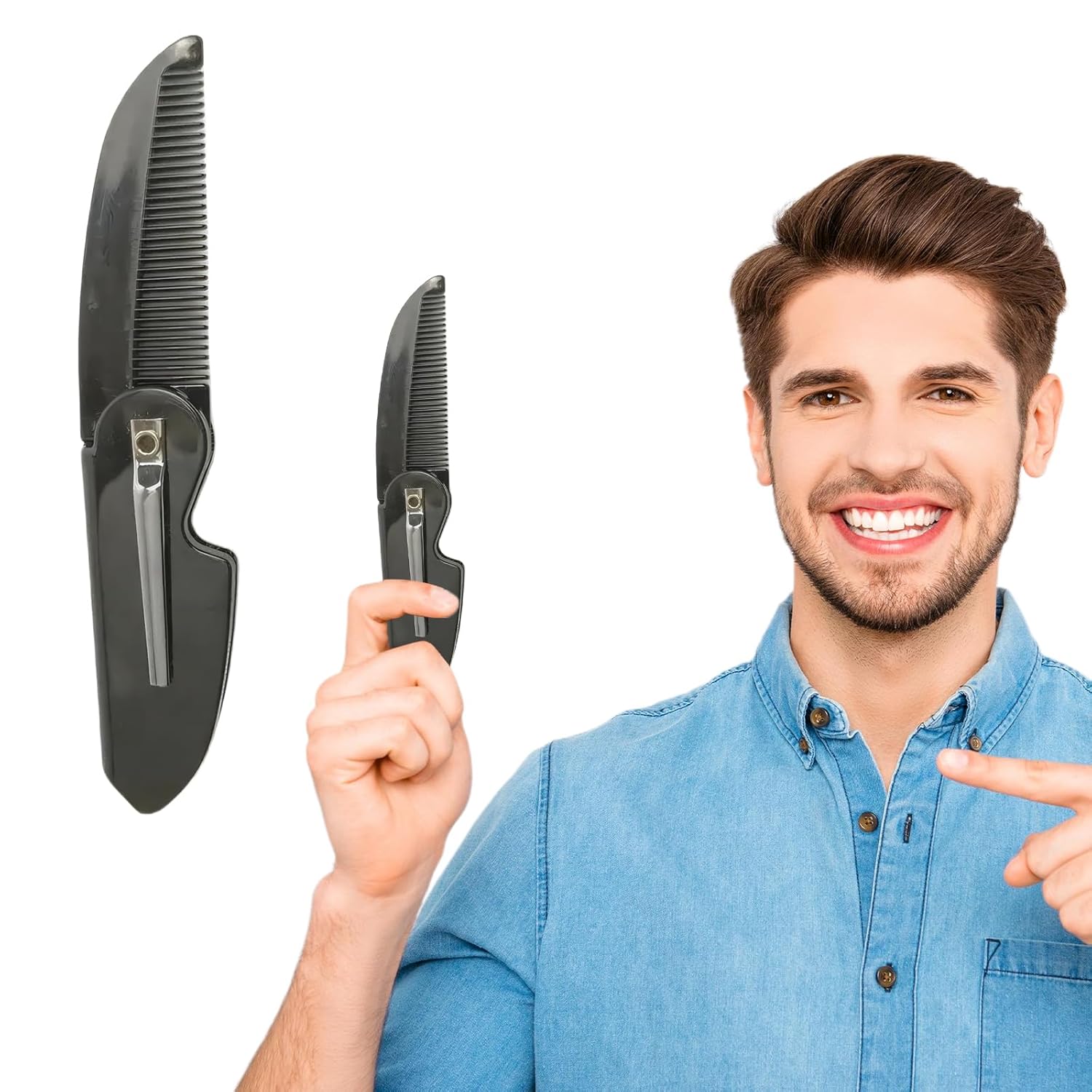 Folding Mustache Comb, Compact Pocket Beard Comb for Men, Portable Grooming and Hair Care Tool, Travel Essential