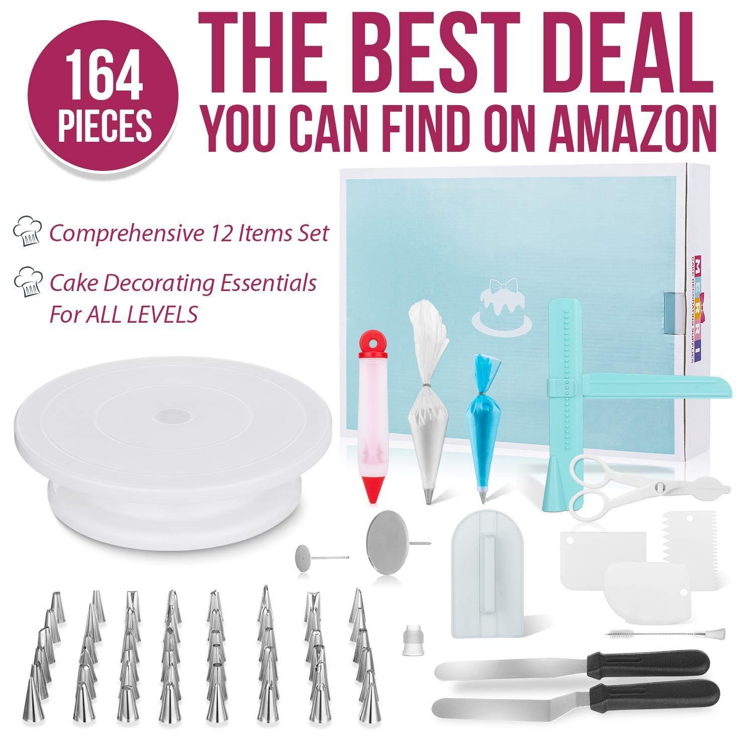 164Pcs Kit per decorazione di torte Forniture per cottura in acciaio inossidabile al silicone Strumenti per la preparazione di dessert per professionisti e principianti