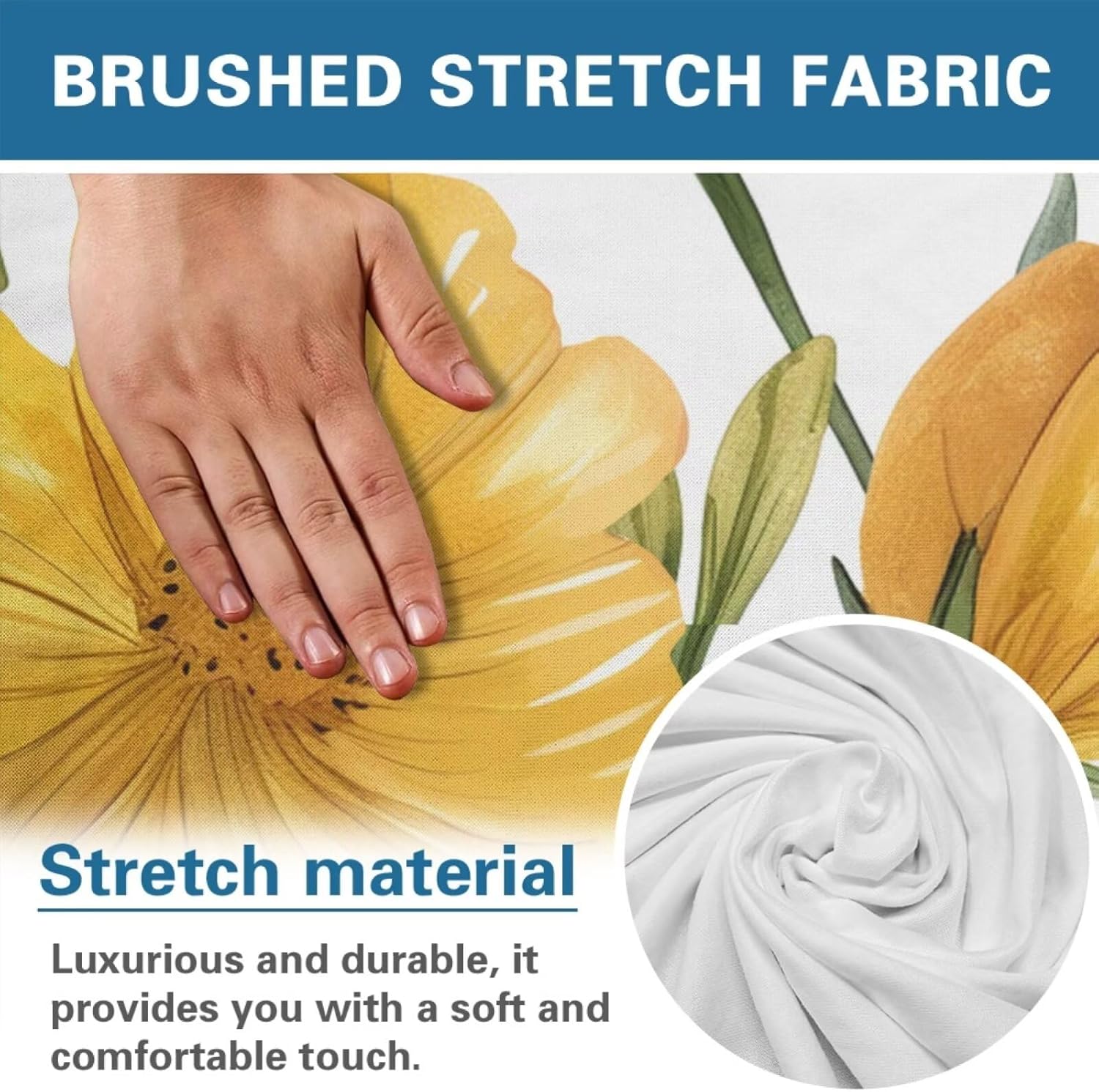 Yellow Flower White Print Recliner Slipcover 4 Pieces Stretch Spandex Soft Fitted Sofa Couch Cover, Washable Recliner Chair Cover Furniture Protector with Elastic for Pet