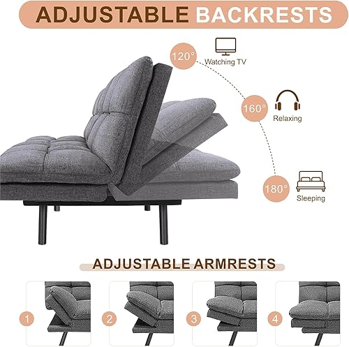 Miniatura 5 de Opoiar Sofá cama de espuma viscoelástica convertible moderno con reposabrazos ajustables y patas de metal, juegos de futones multifuncionales, sofá