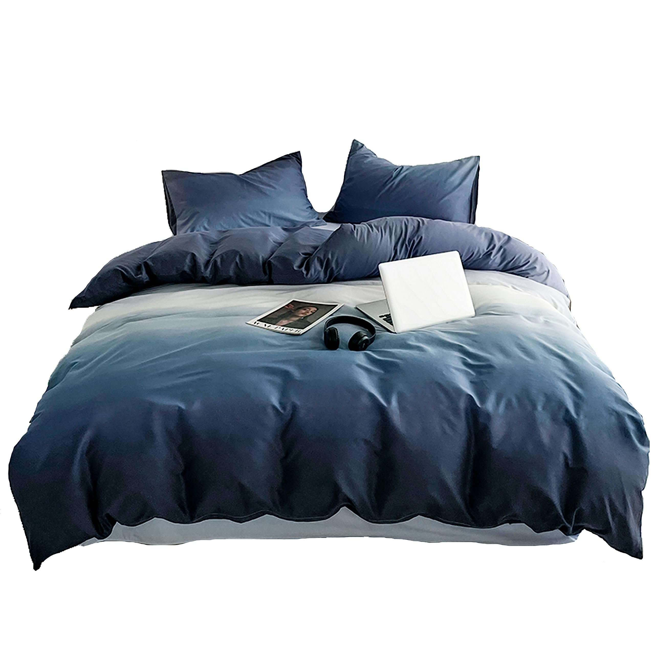 ED-Lumos Funda Nórdica Cama 105cm Microfibra Juego de Ropa de Cama ４ Piezas Funda de edredón 180x220cm Sábana encimera 235x250cm Funda de Almohada 48x74cm Poliéster Azul