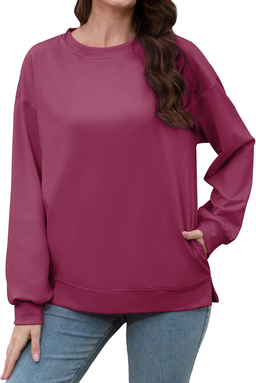 Womens Crewneck Sweatshirts Fashion Lightweight Sweatshirt Casual Long Sleeve Pullovers With Pockets