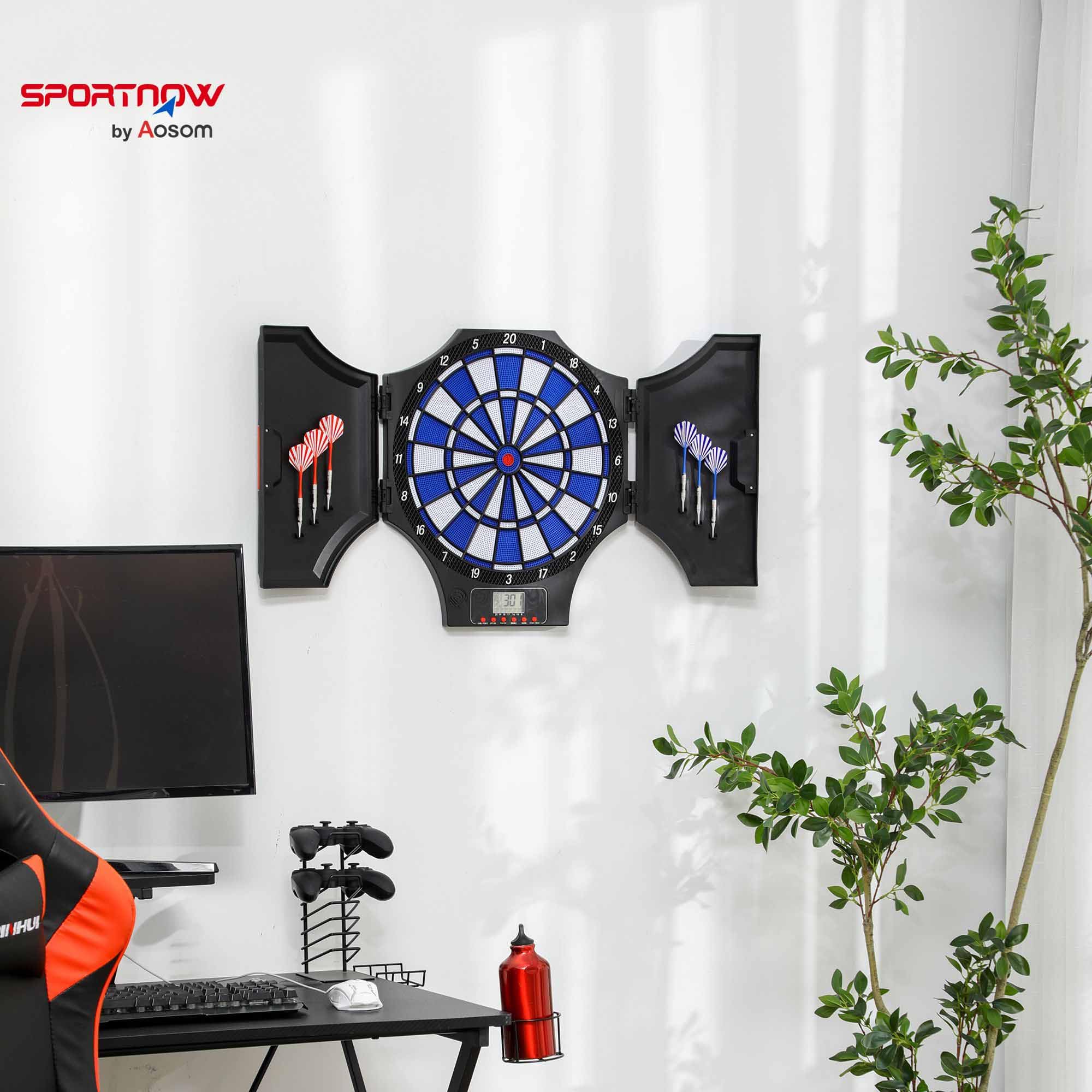SPORTNOW Diana Electrónica Plegable 31 Juegos 285 Programas 8 Jugadores Juego de Dardo Electrónico 6 Dardos Pantalla LCD 83x45x4 cm Negro