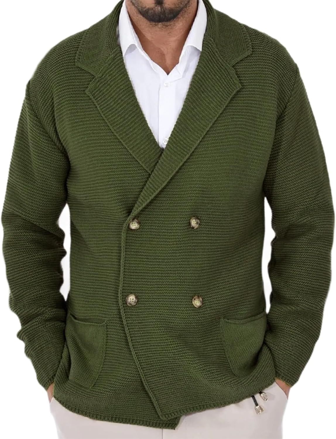 ADHOWBEW Cardigan Sweaters for Men Fashion Casual Cable Knit Long Sleeve Warm Big and Tall Stand Collar Sweaters