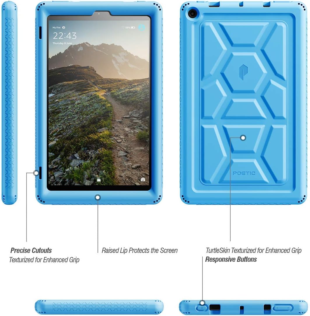 Poetic All-New Fire HD 10 Tablet Case (7th Gen 2017 and 9th Gen 2019 Release), Heavy Duty Kids Friendly Silicone Protective Cover, TurtleSkin Series, for Amazon Fire HD 10.1 Inch Tablet, Blue