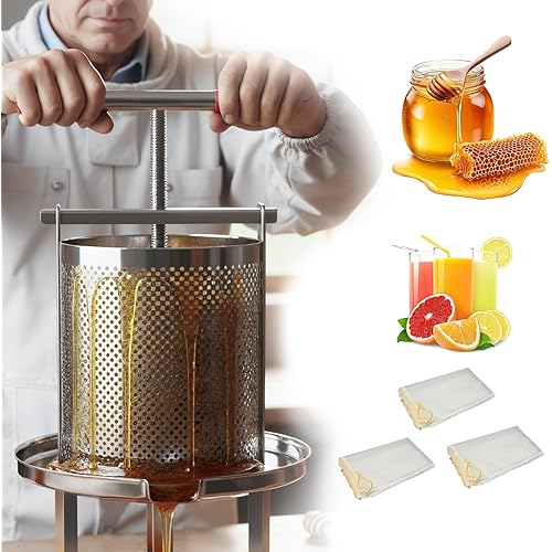 Honey Press, 3.5 Gallon Honey Extractor Manual Stainless Steel Bee Honey Press Extractor Household Manual Mesh Honey Press Extractor Machine for Wine Honey and Juice Making