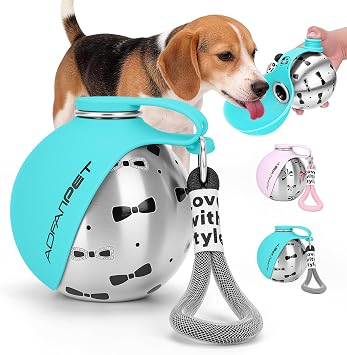 Portable Dog Water Bottle 10oz Stainless Steel Travel Dog Water Dispenser with Bowl No-Spill Puppy Water Bottle for Walking Hiking Small Dog Water Bottle Blue Bow Print